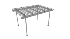 Render of a white pergola frame with dimension leader lines