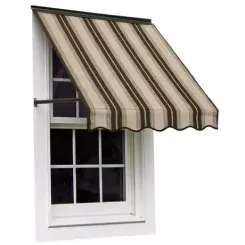 Series 3300 window awning in beige and brown stripe over a sash window