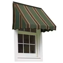 Series 3700 window awning in green and cream stripe over a sash window