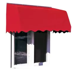 Series 4700 fabric window awning in red with a scalloped edge