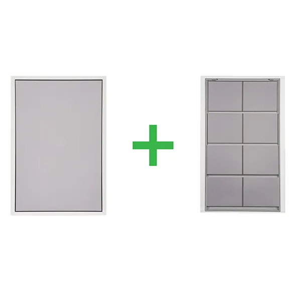 Four track window shown as a screen panel plus a glazed panel