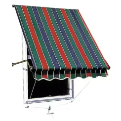 Series 5700 roll-up window awning in green, blue and red stripe