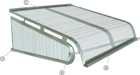 Exploded diagram of an aluminium door canopy with numbered parts