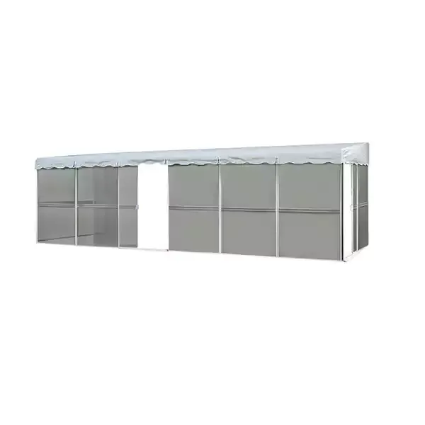 Render of a long screen room with a scalloped canopy roof