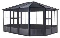Render of an octagonal screen room with a dark roof