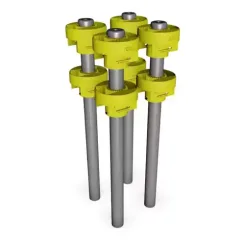 Render of EZ-mount ground anchor posts with yellow collars