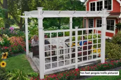 White ten foot pergola trellis screening a patio seating area
