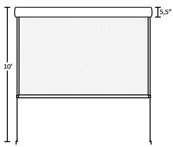 Roller shade installation diagram showing a 10 foot drop and 5.5 inch cassette