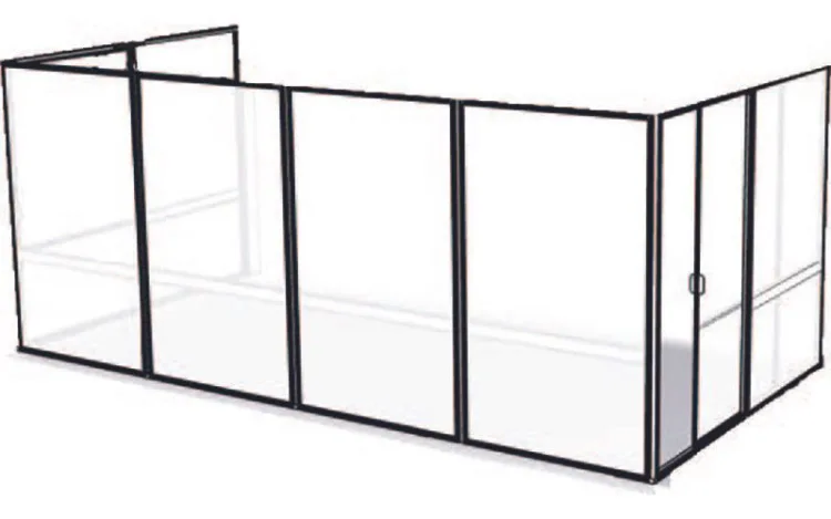 Render of a screen wall enclosure with a door