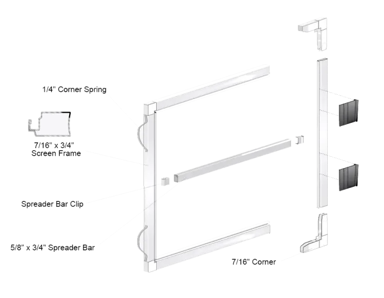 Exploded diagram of a lipframe window assembly
