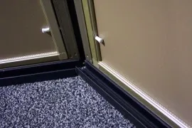 Close-up of a PVC rail and frame corner on a screen room