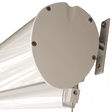 Close-up of a roller shade cassette and mounting bracket