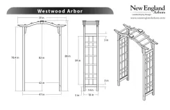 Westwood Arbor specification drawing with elevations and dimensions