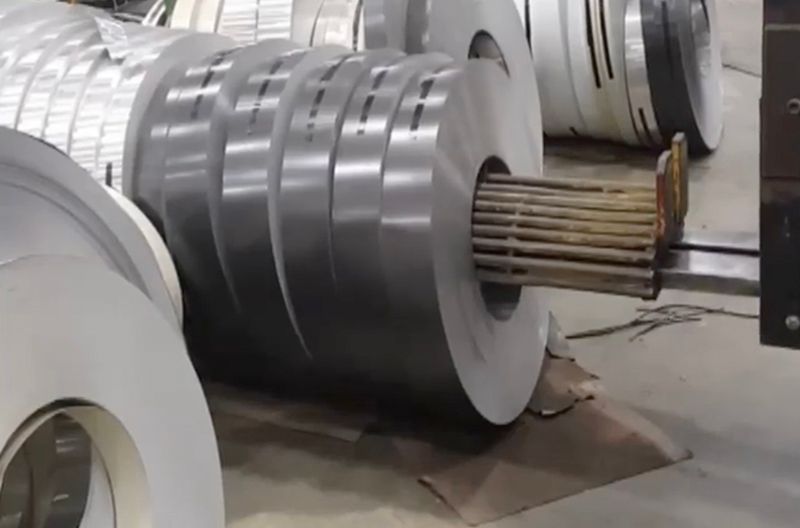 Coils of aluminium sheet in a manufacturing plant