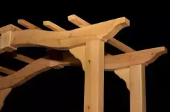 Close-up of the cedar rafter and beam joinery on a Westwood arbour
